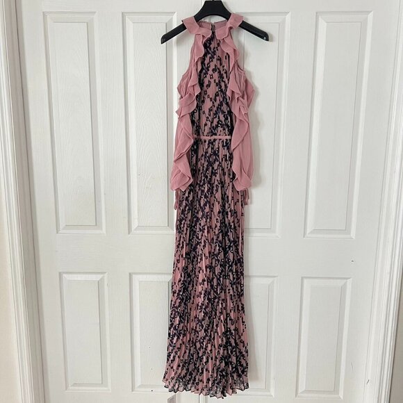 $615 NWT Self-Portrait Printed Frill Balloon Sleeve Pleated Maxi Dress - Picture 5 of 16